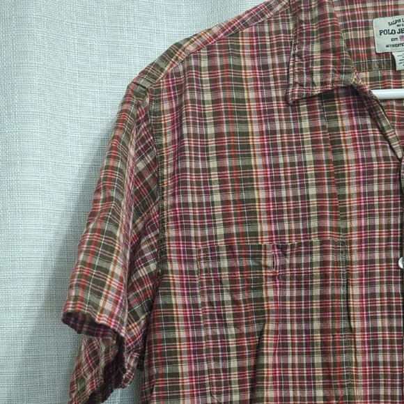 Ralph Lauren Jeans Co Button Shirt Men's Medium Brown Red Casual 100% Cotton - Picture 3 of 9